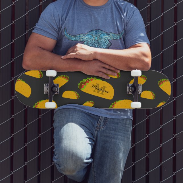 Cool and fun yummy taco pattern Monogram Skateboard (Outdoor 3)