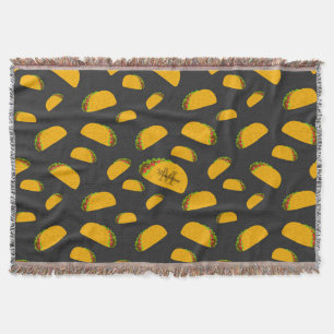 Cool and fun yummy taco pattern Monogram Throw Blanket