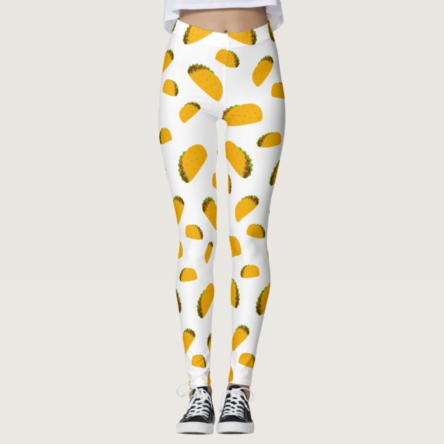 Cool and fun yummy taco pattern white leggings (Front)