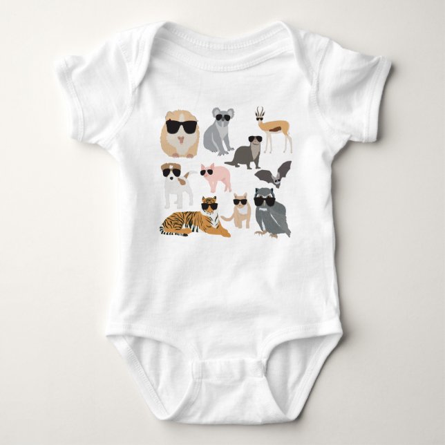 Cool and Funny Animals Wearing Sunglasses Baby Bodysuit (Front)