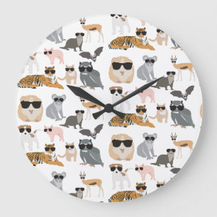 Cool and Funny Animals Wearing Sunglasses Large Clock