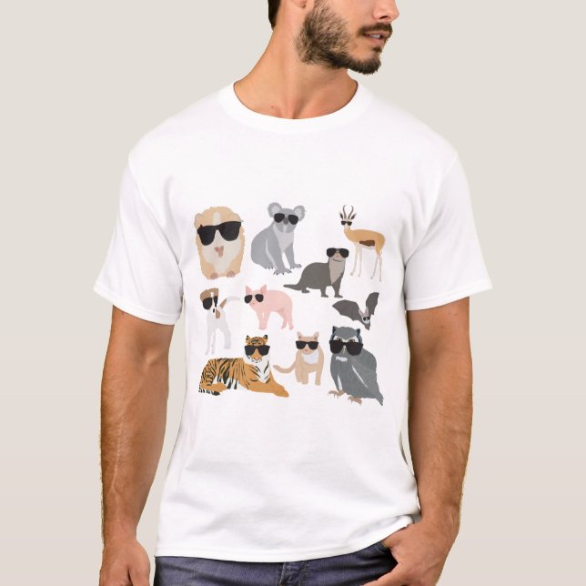 Cool and Funny Animals Wearing Sunglasses T-Shirt (Front)