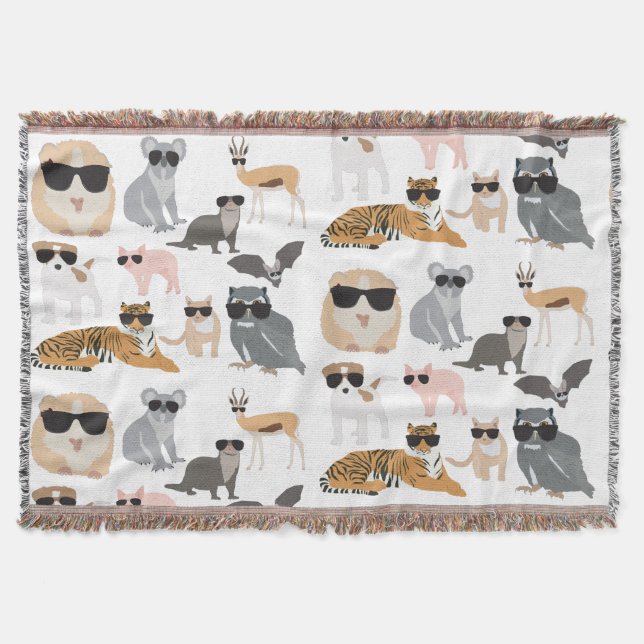 Cool and Funny Animals Wearing Sunglasses Throw Blanket (Front)