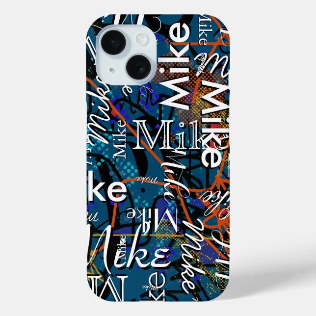 Cool and Modern Abstract Pattern with His Name Case-Mate iPhone Case (Back)