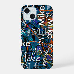 Cool and Modern Abstract Pattern with His Name iPhone 15 Case