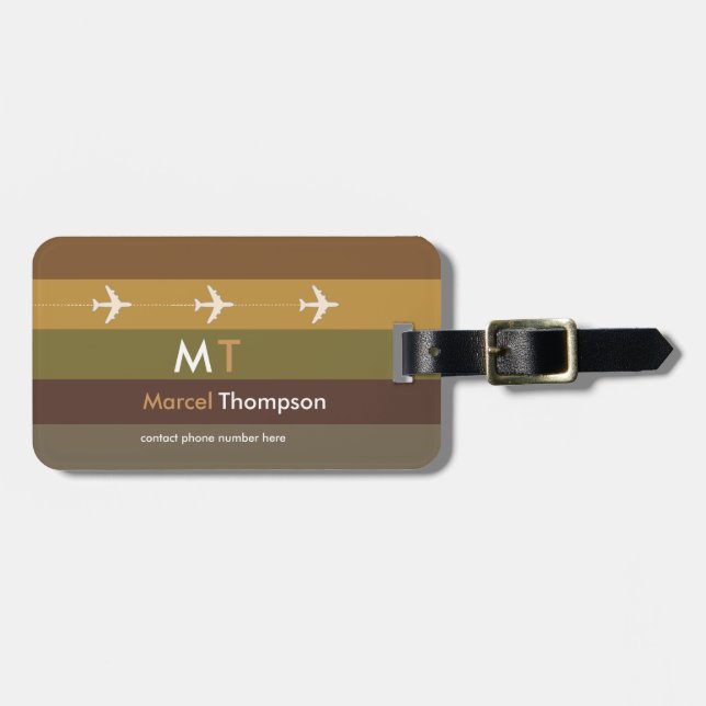 cool and modern  brown aeroplane travel luggage tag (Front Horizontal)