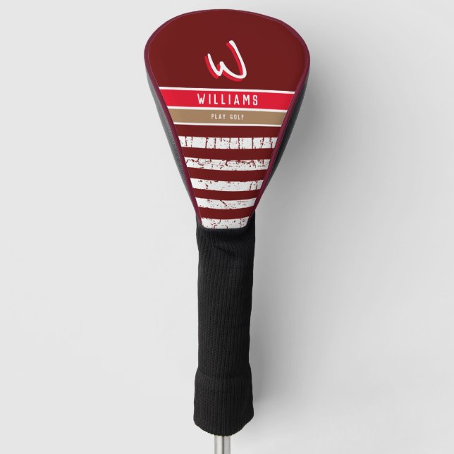cool and modern dark RED striped golf head cover (Front)