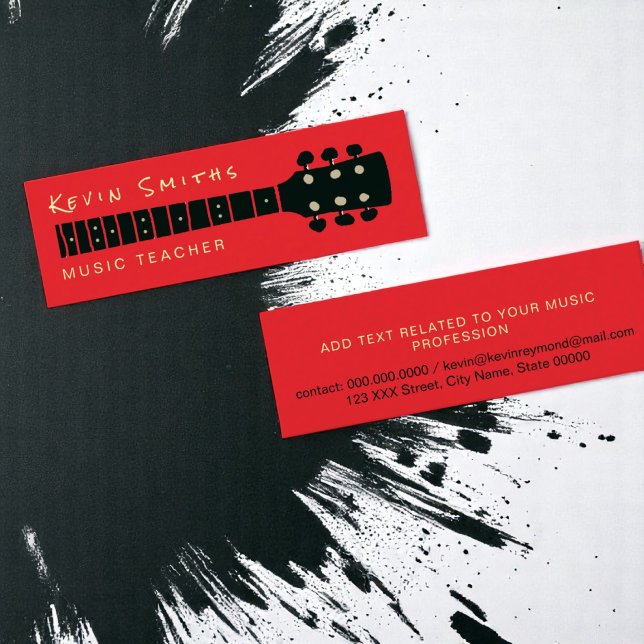 Cool and Modern Music Teacher Red Colour Mini Business Card (Creator Uploaded)