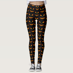 Cool and scary Jack O'Lantern face Halloween Black Leggings