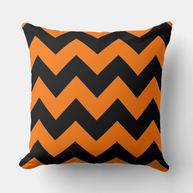 Cool and Stylish Orange and Black Chevron Pattern Cushion (Front)