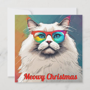 Cool and Trendy Cartoon Meowy Christmas Cat Holiday Card