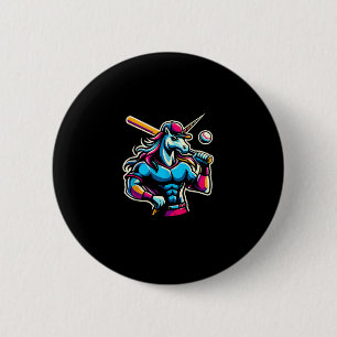 Cool Angry Unicorn Playing Baseball Ball Bat Baseb 6 Cm Round Badge
