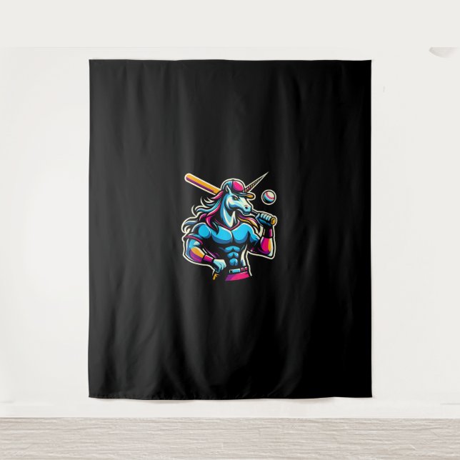 Cool Angry Unicorn Playing Baseball Ball Bat Baseb Tapestry (Front)