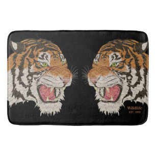 Cool angry wild animals fighting Tigers black Bath Mat