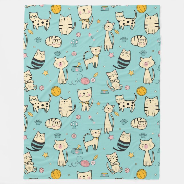 Cool Animal Pattern - Cute Cats 1 Fleece Blanket (Front)