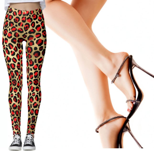 Cool Animal Print Fun Leopard Scarlet Gold  Leggings (Creator Uploaded)