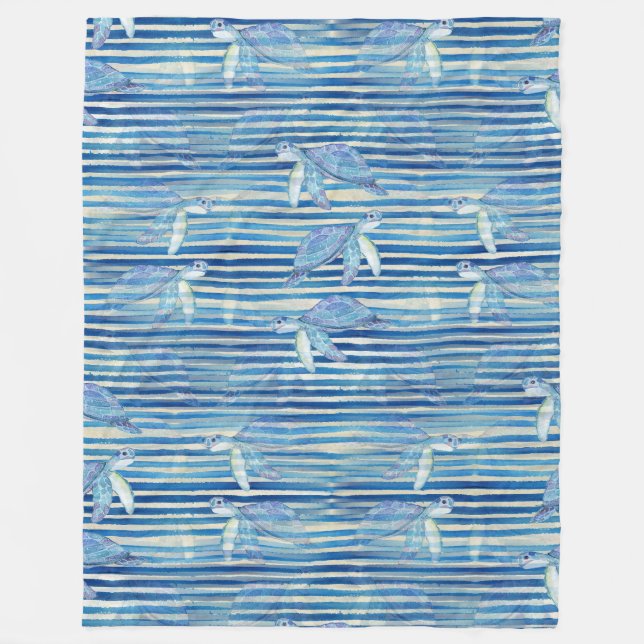 Cool Animal Watercolor Pattern - Sea Turtle 1 Fleece Blanket (Front)