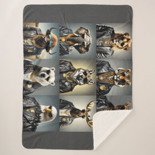 Cool Animal Wearing Sunglasses And Leather Jacket Sherpa Blanket