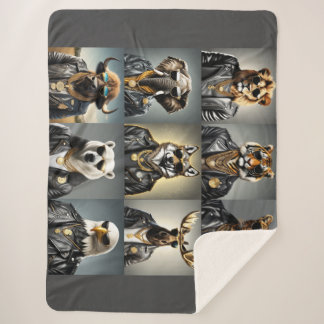 Cool Animal Wearing Sunglasses And Leather Jacket Sherpa Blanket