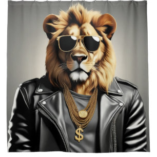 Cool Animal With Sunglasses And A Leather Jacket Shower Curtain