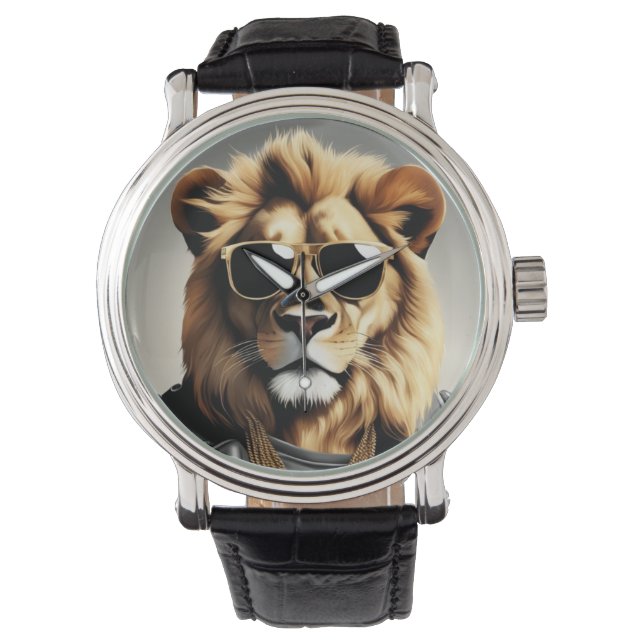 Cool Animal With Sunglasses And A Leather Jacket Watch (Front)