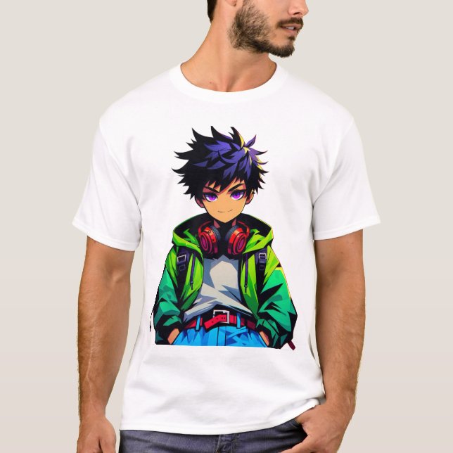 Cool Anime Boy Art T-Shirt (Front)