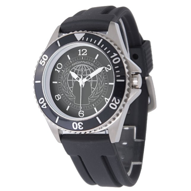 Cool Anonymous Logotype on Solid Black Dial Watch (Angled)