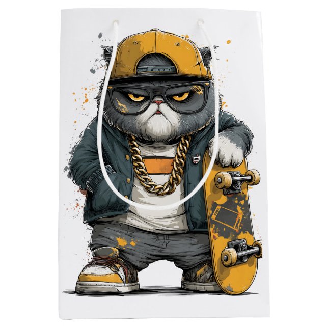 Cool Anthropomorphic Cat in Hip Hop Attire Medium Gift Bag (Front)