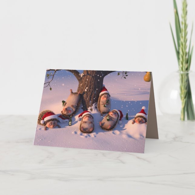 Cool anthropomorphic Christmas hedgehogs Card (Front)
