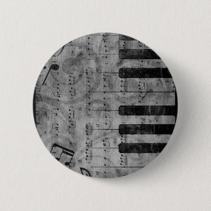 Cool antique grunge effect piano music notes 6 cm round badge