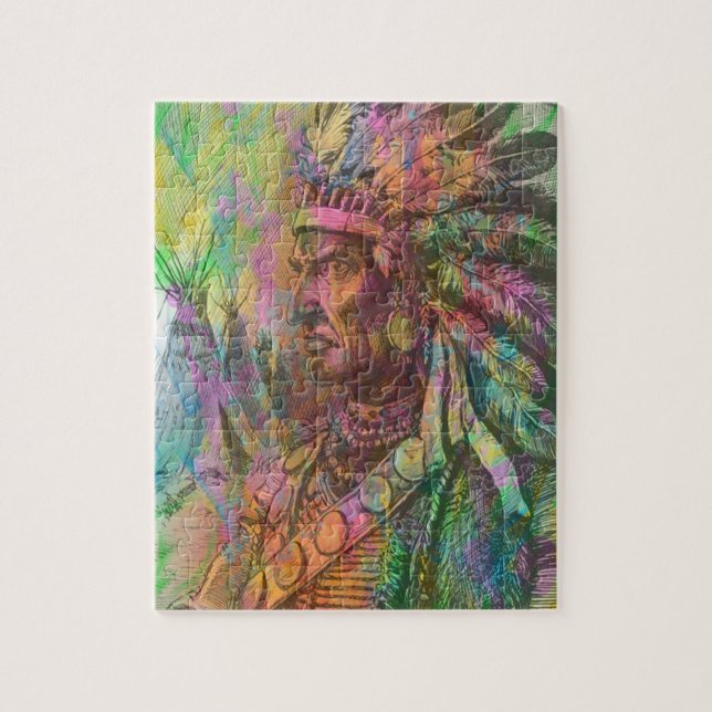 Cool antique native american Indian clipart colour Jigsaw Puzzle (Vertical)