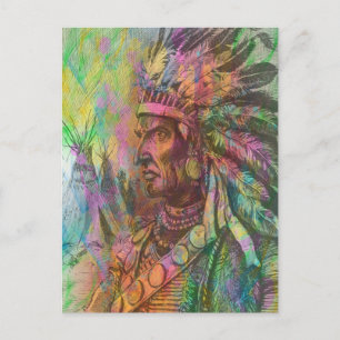 Cool antique native american Indian clipart colour Postcard