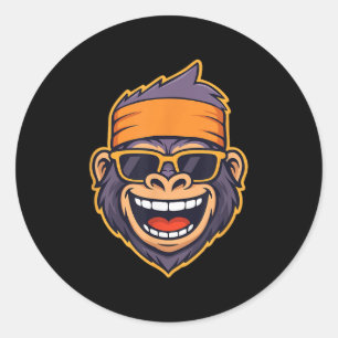 Cool Ape Gorilla Head Funky Monkey Retro Bandanna  Classic Round Sticker