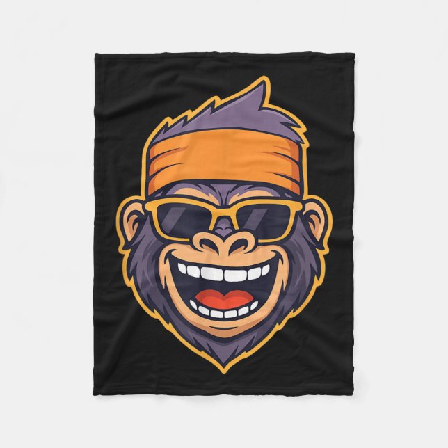 Cool Ape Gorilla Head Funky Monkey Retro Bandanna  Fleece Blanket (Front)