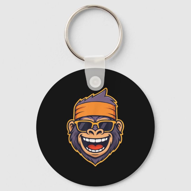 Cool Ape Gorilla Head Funky Monkey Retro Bandanna  Key Ring (Front)