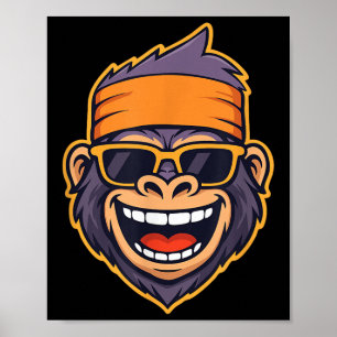 Cool Ape Gorilla Head Funky Monkey Retro Bandanna  Poster