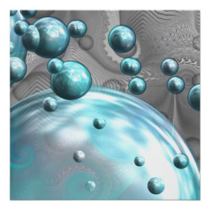 Cool Aqua Bubbles and Oceanic Swirls Poster