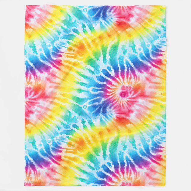 Cool Aqua Red Blue Yellow Orange Tie Dye Fleece Blanket (Front)
