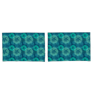 Cool Aqua Shells Coral and Sand Dollars Ocean Blue Pillowcase