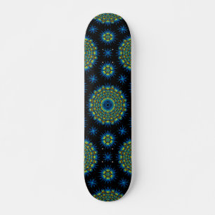 Cool Aqua & Yellow Mandala Pattern Skateboard