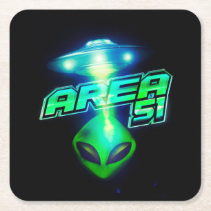 Cool Area 51 Alien Spaceship Square Paper Coaster