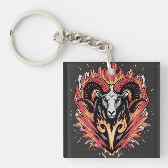 Cool Aries on fire Zodiac Astology design Key Ring (Front)