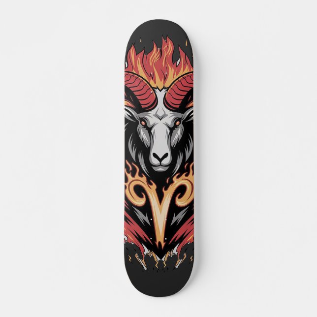 Cool Aries on fire Zodiac Astology design Skateboard (Front)