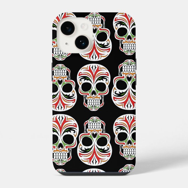 Cool artistic skull pattern Trendy black backdrop iPhone Case (Back)
