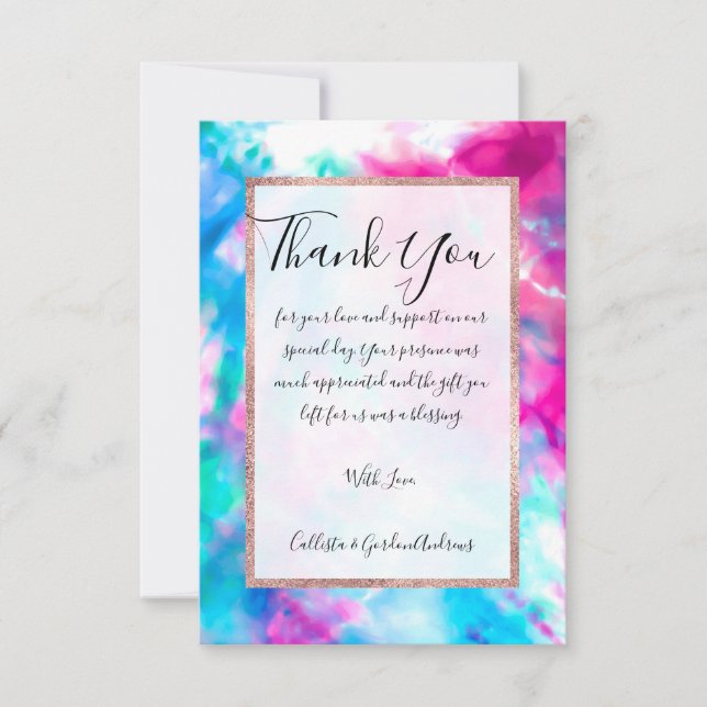 Cool Artsy Girly Purple Pink Blue Tie Dye Pattern Thank You Card (Front)