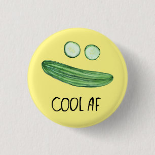 Cool as a Cucumber "Cool AF" Funny Watercolor 3 Cm Round Badge