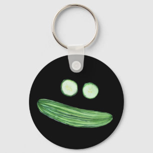 Cool as a Cucumber Funny Watercolor Veggie Face Key Ring