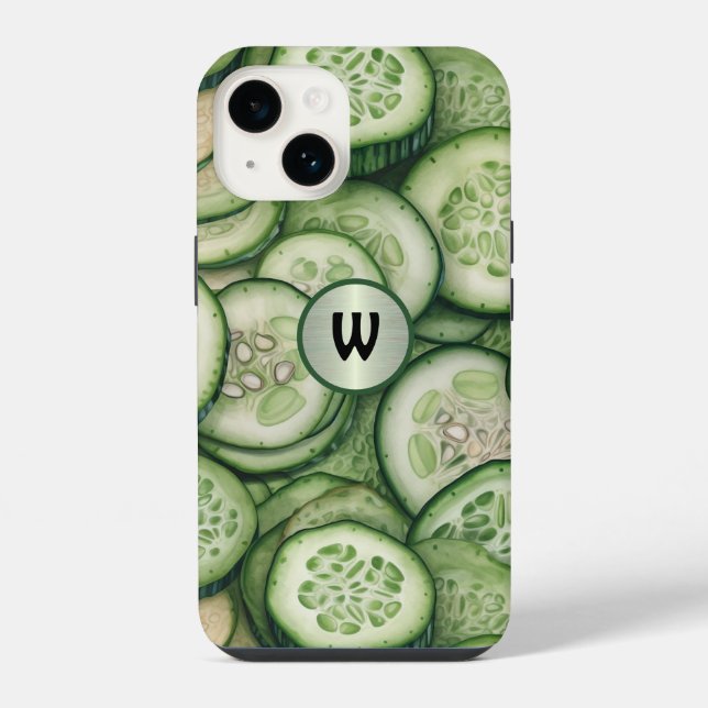Cool as Cucumbers Green Veggie Monogram iPhone Case (Back)