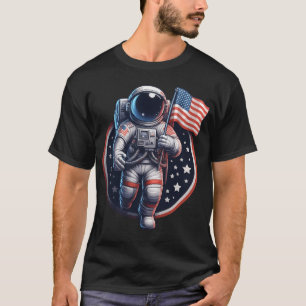Cool Astronaut Holding American Flag For Men Women T-Shirt