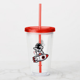 Cool Astronaut On The Rocket Acrylic Tumbler